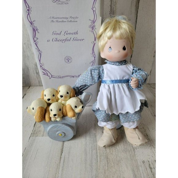 Hamilton Enesco Precious Moments God loveth a cheerful Giver doll puppy girl